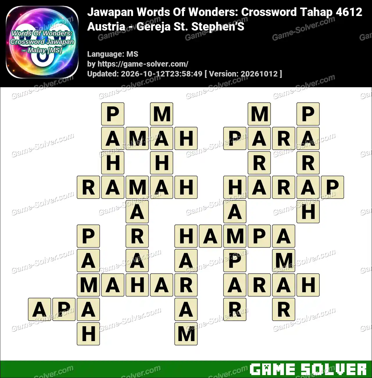 Jawapan Words Of Wonders: Crossword Tahap 4612 – Austria – Gereja St. Stephen’S